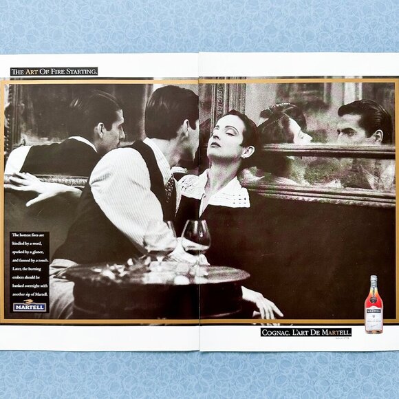 Martell Cognac Double-Page Ad – 2 Loose Gold Book Pages, Vintage Spirits Decor - Picture 2 of 10